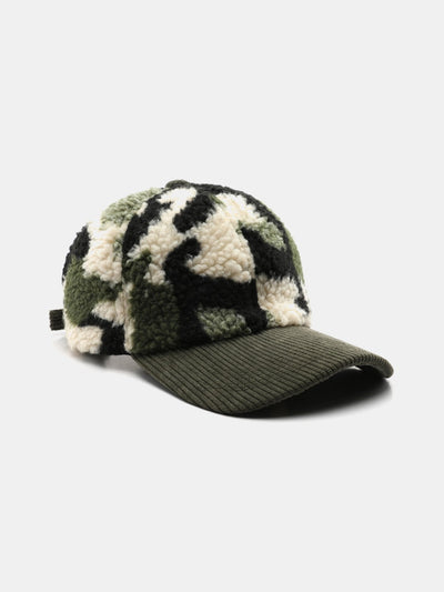 Camouflage Color Block Teddy Plush Baseball Cap
