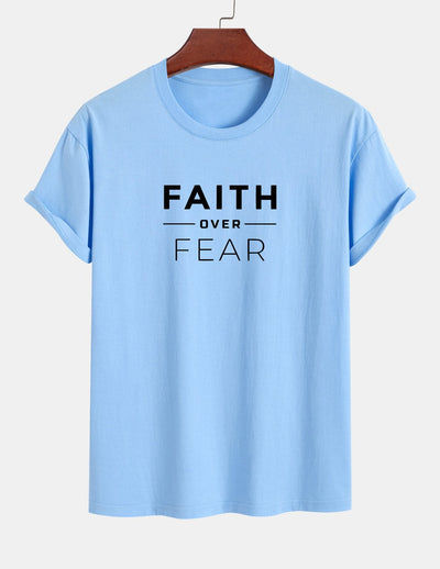 Regular Fit Faith Over Fear Print Cotton T-Shirt