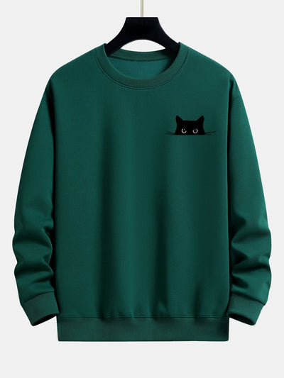 Zwarte Kat Print Relaxed Fit Sweatshirt