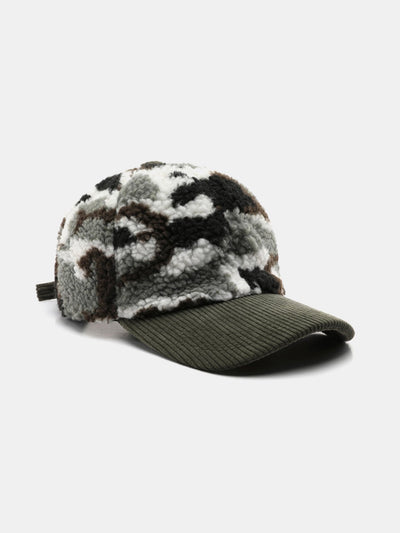 Camouflage Color Block Teddy Plush Baseball Cap