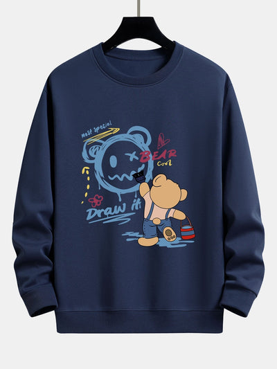 Graffiti Bear Print Relax Fit Sweatshirt