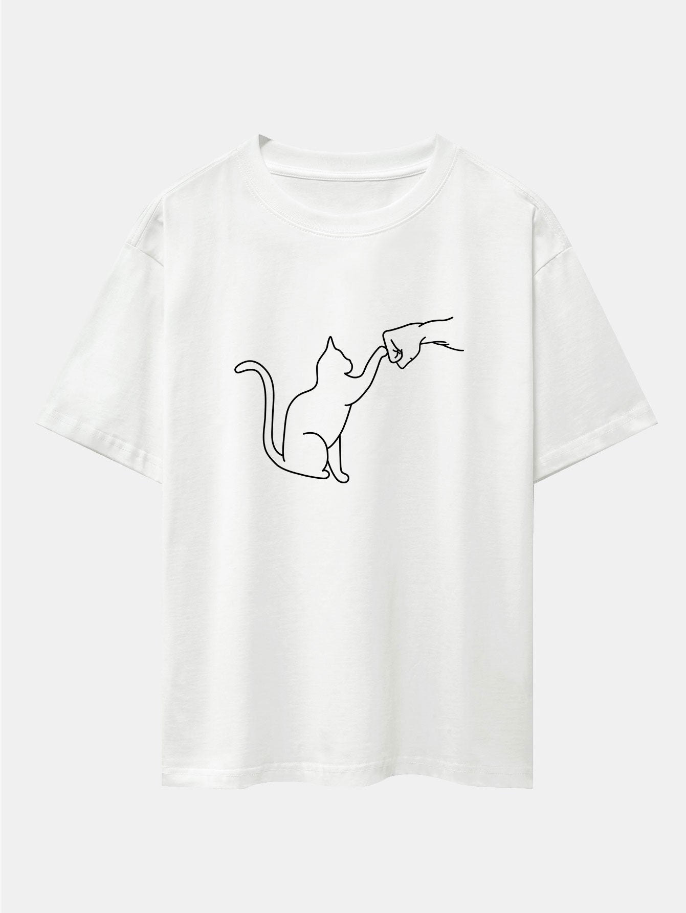 Fist Bump Cat Print Drop Shoulder Oversize T-Shirt