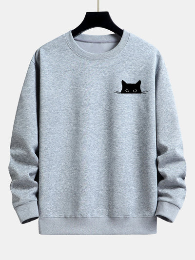 Zwarte Kat Print Relaxed Fit Sweatshirt