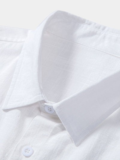 Linen Look Cotton Button Up Shirt & Stripe Print Swim Shorts