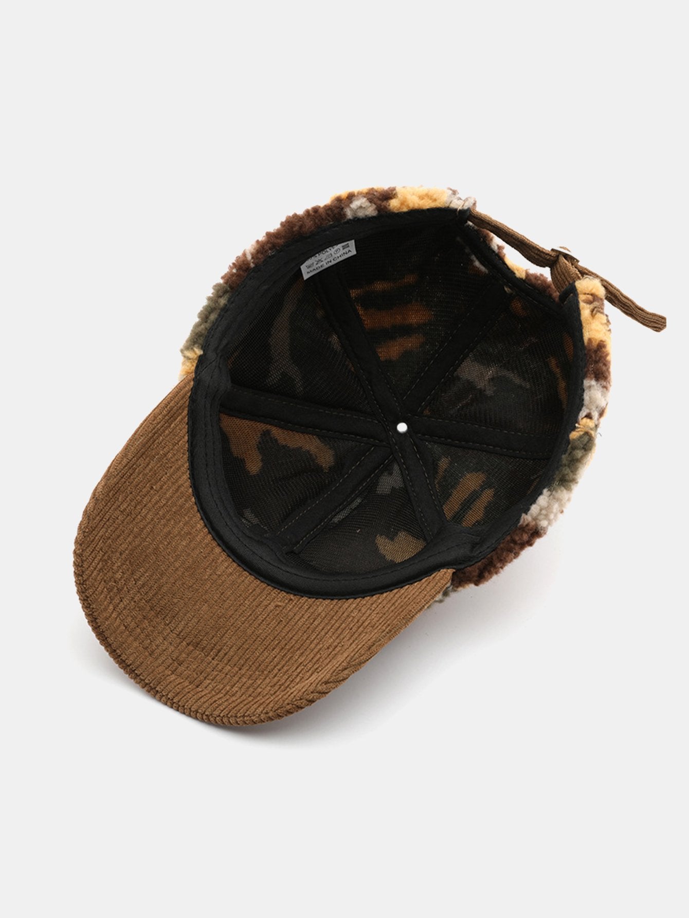 Camouflage Color Block Teddy Plush Baseball Cap