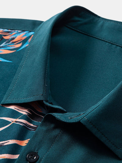 Leaf Patchwork Print Button Up Shirt