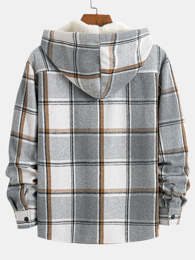 Fleece Lined Plaid Hooded  Overshirt