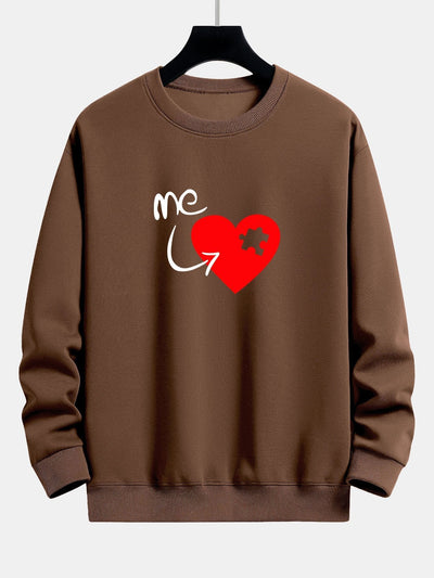 Puzzle Piece Heart Couple Print Relax Fit Sweatshirt