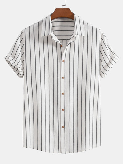 Cotton Blend Striped Button Up Shirt & Straight Leg Linen Pants