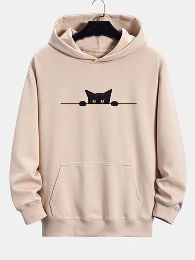 Zwarte Kat Print Relaxed Fit Hoodie
