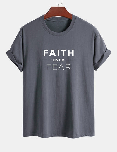 Regular Fit Faith Over Fear Print Cotton T-Shirt