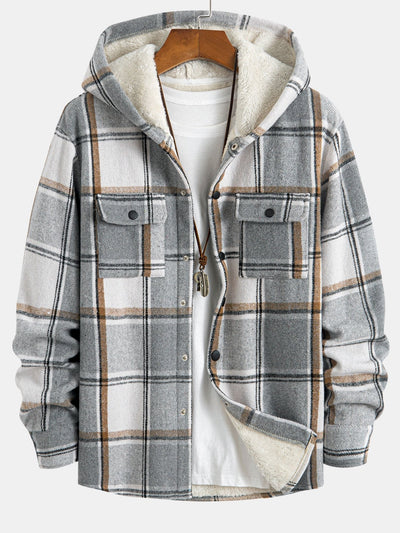Fleece Lined Plaid Hooded  Overshirt
