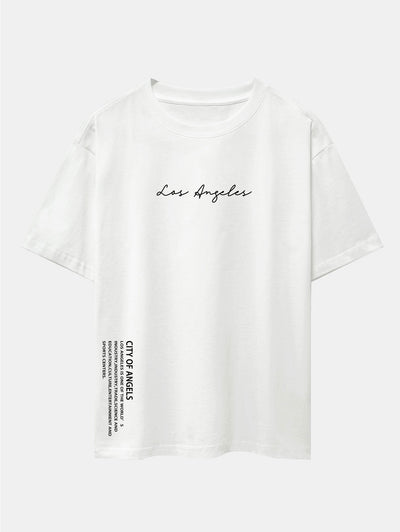 Los Angeles Print Drop Shoulder Oversize T-Shirt & Corduroy Drawstring Shorts