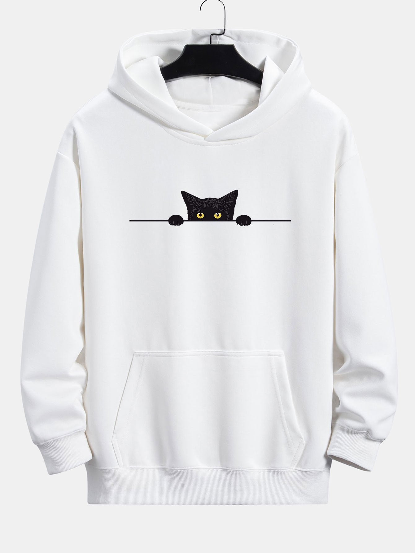 Zwarte Kat Print Relaxed Fit Hoodie