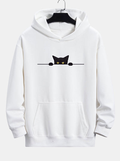 Zwarte Kat Print Relaxed Fit Hoodie