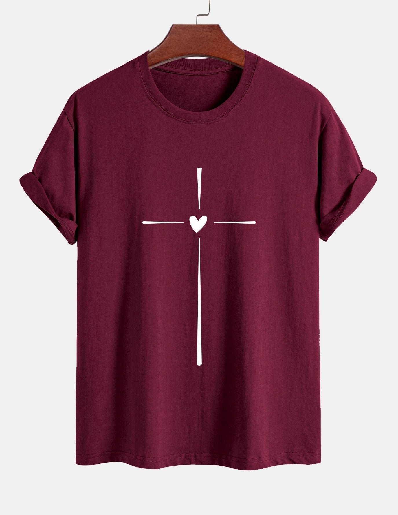 Regular Fit Cross Heart Print Cotton T-Shirt