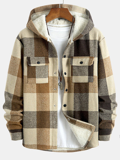 Fleece Lined Plaid Hooded  Overshirt