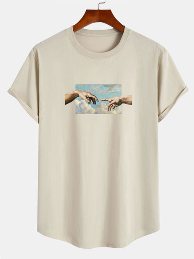 Creation Of  Adam Print Cotton Arc Hem T-Shirt