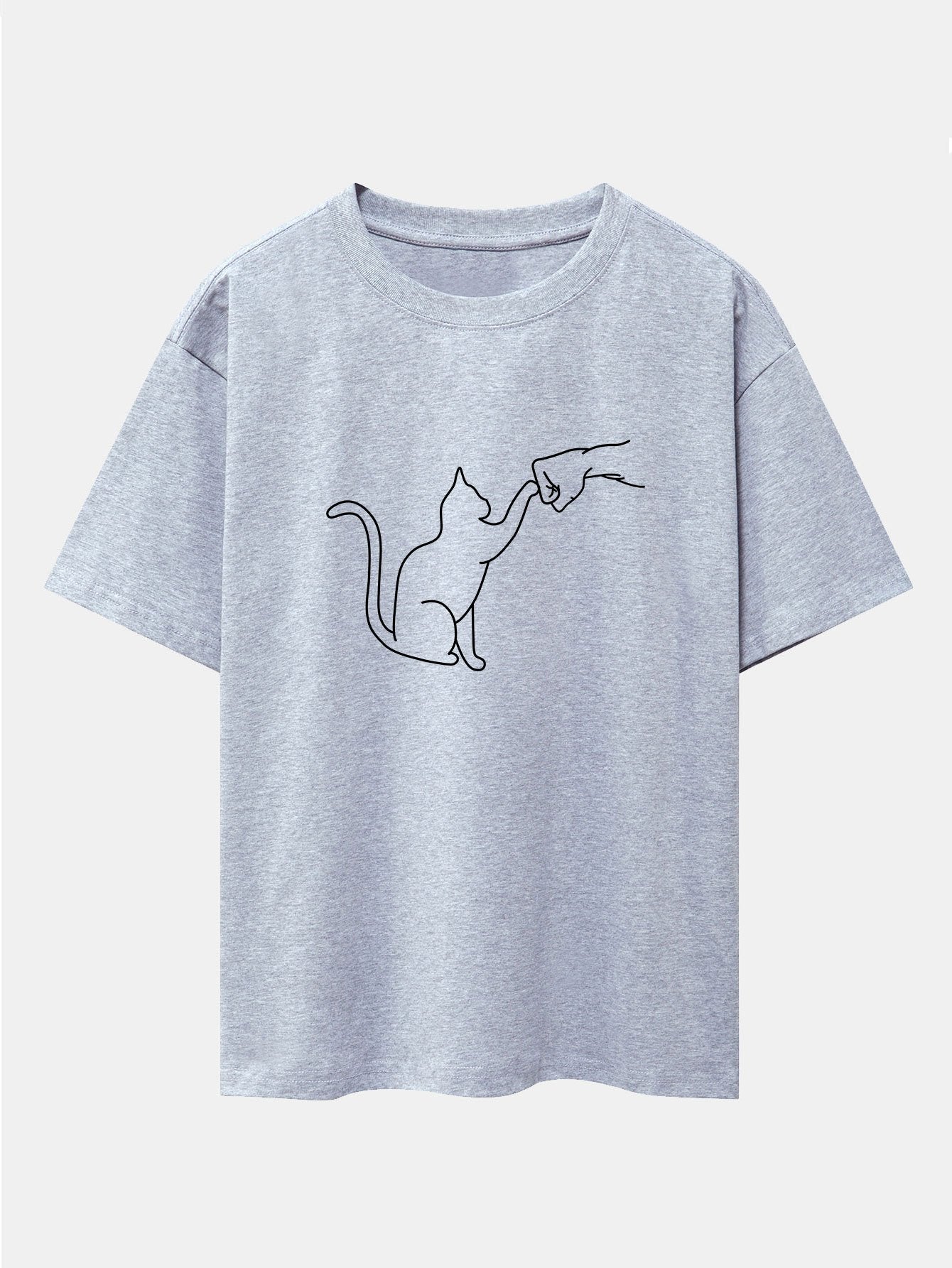 Fist Bump Cat Print Drop Shoulder Oversize T-Shirt
