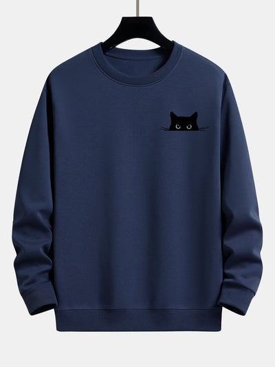 Zwarte Kat Print Relaxed Fit Sweatshirt