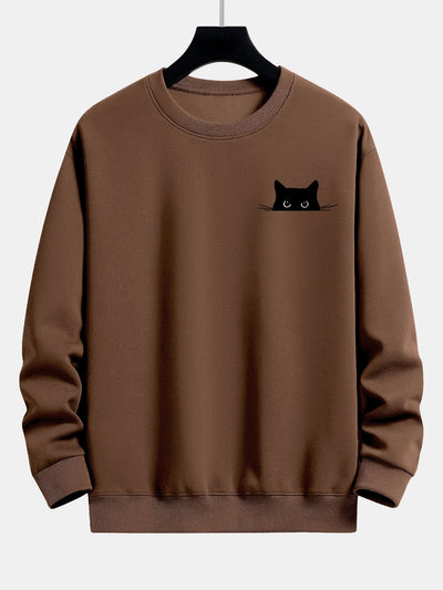 Zwarte Kat Print Relaxed Fit Sweatshirt