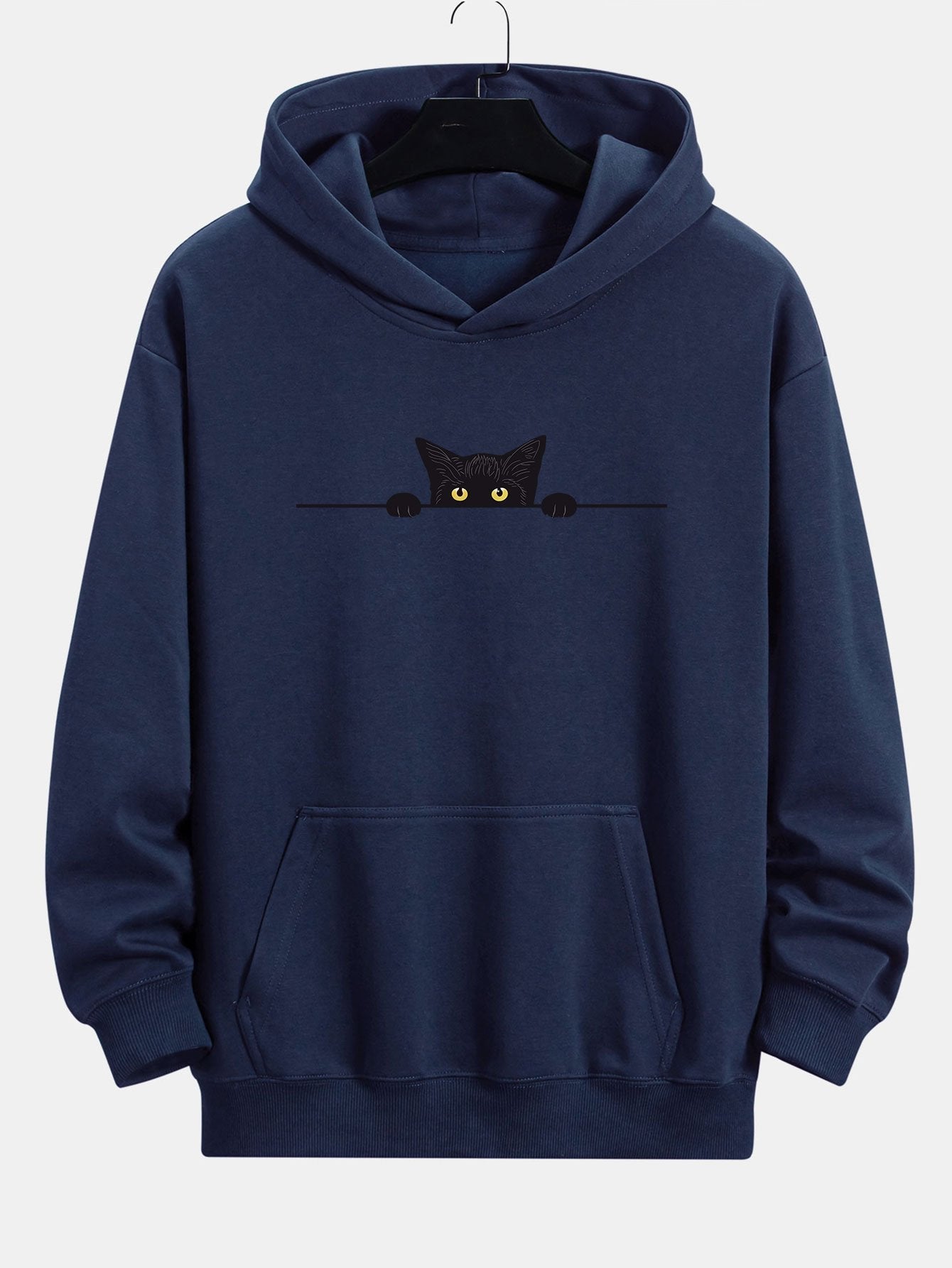 Zwarte Kat Print Relaxed Fit Hoodie