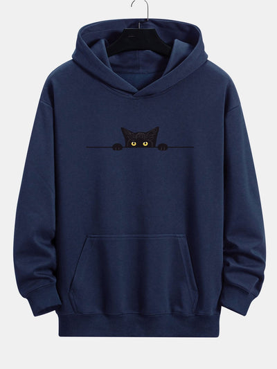 Zwarte Kat Print Relaxed Fit Hoodie