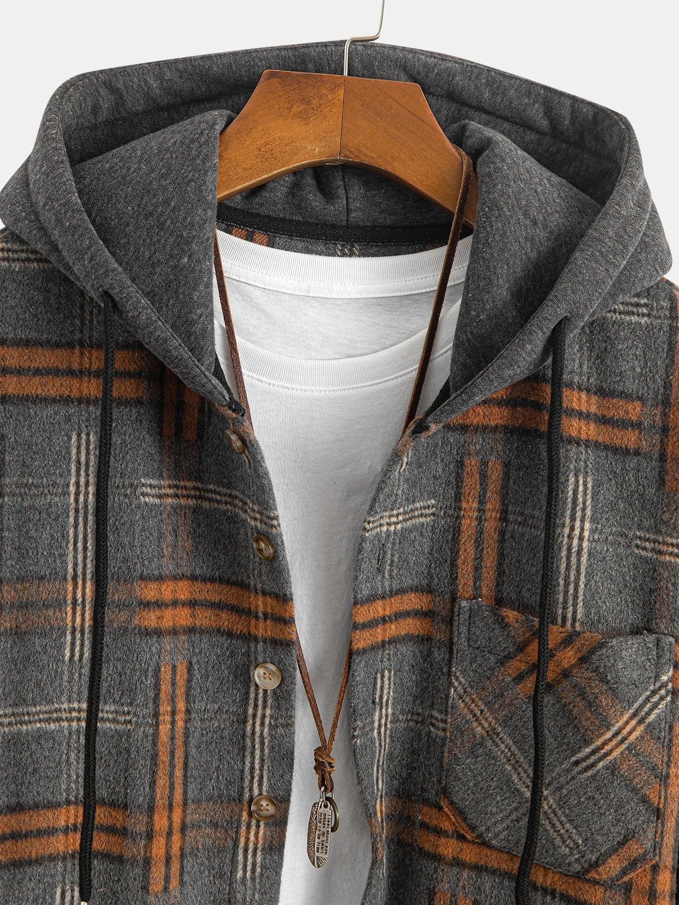 Relax Fit Heavy Weight Flannel Plaid Hooded Shirt