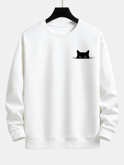 Zwarte Kat Print Relaxed Fit Sweatshirt