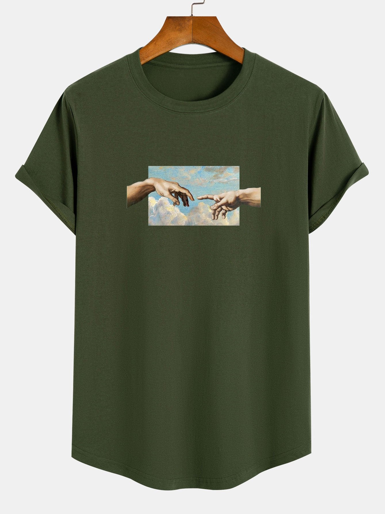 Creation Of  Adam Print Cotton Arc Hem T-Shirt