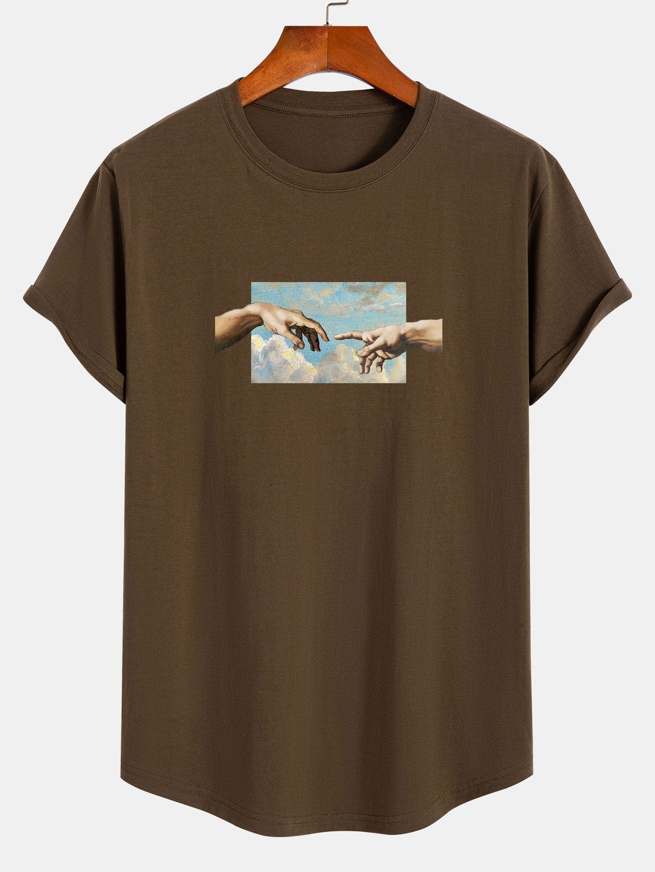 Creation Of  Adam Print Cotton Arc Hem T-Shirt
