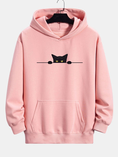 Zwarte Kat Print Relaxed Fit Hoodie