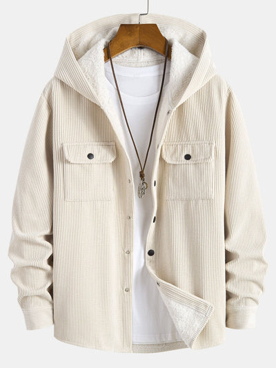 Fleece Lined Corduroy Hooded  Overshirt