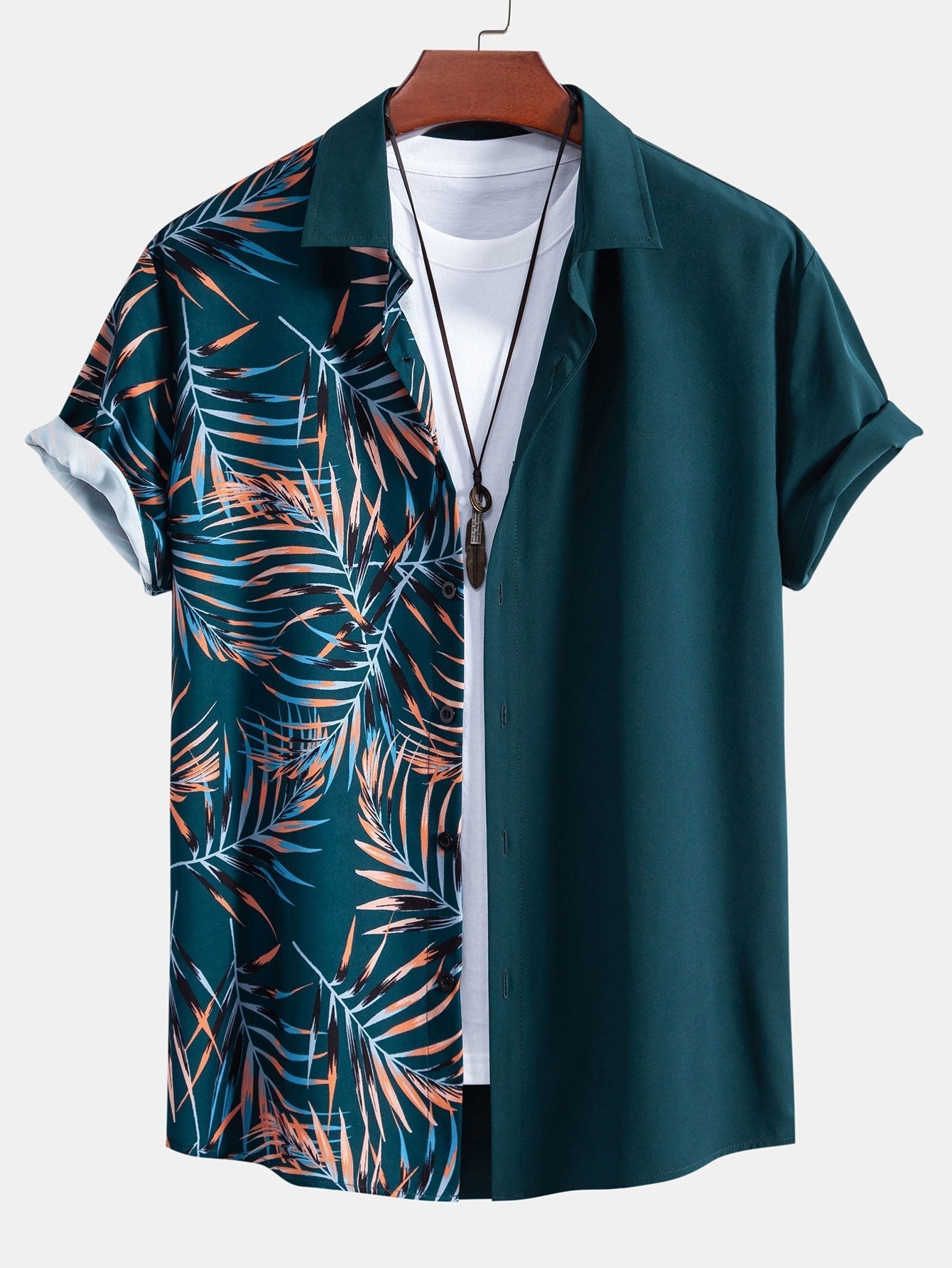 Leaf Patchwork Print Button Up Shirt
