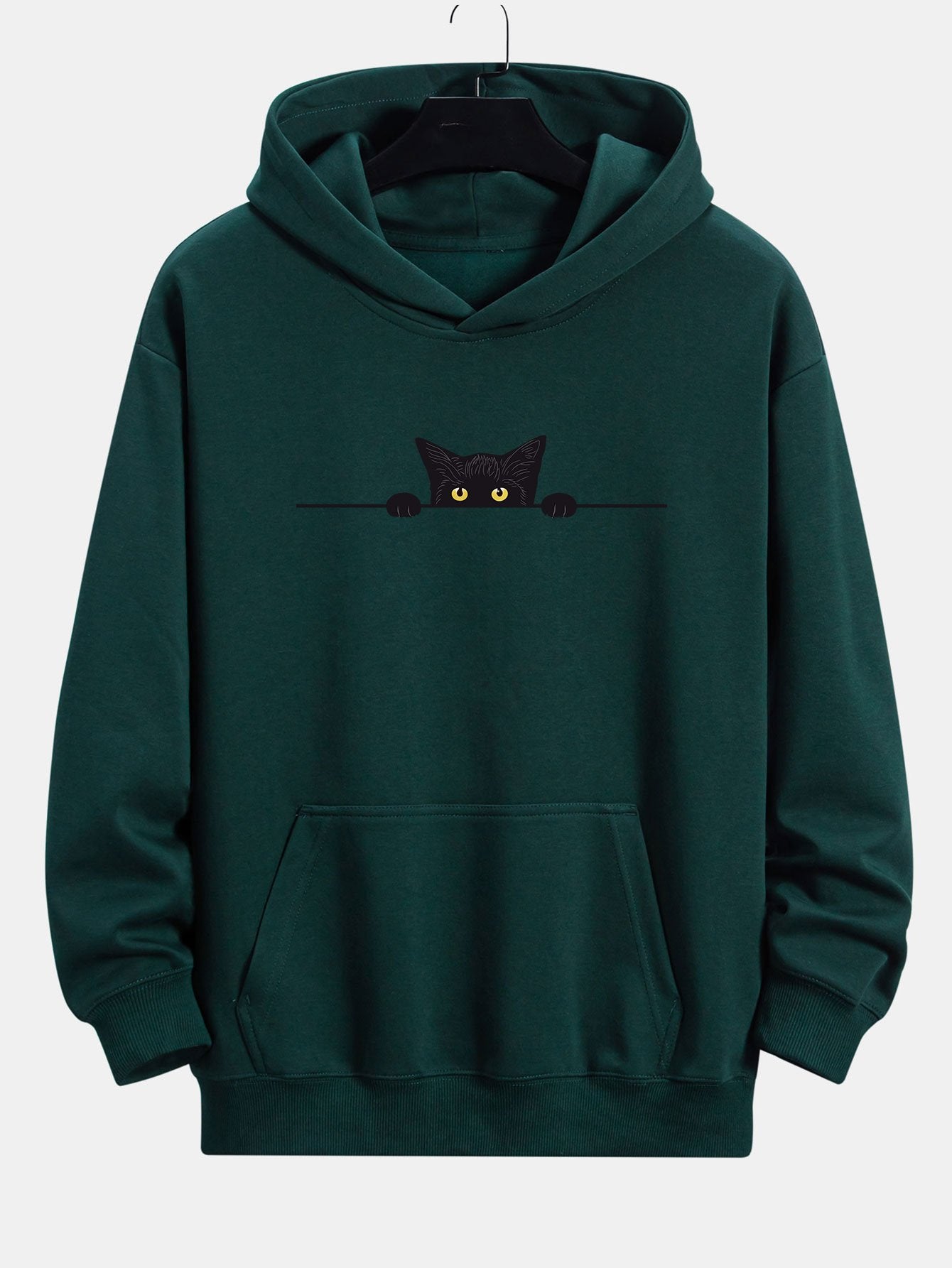 Zwarte Kat Print Relaxed Fit Hoodie