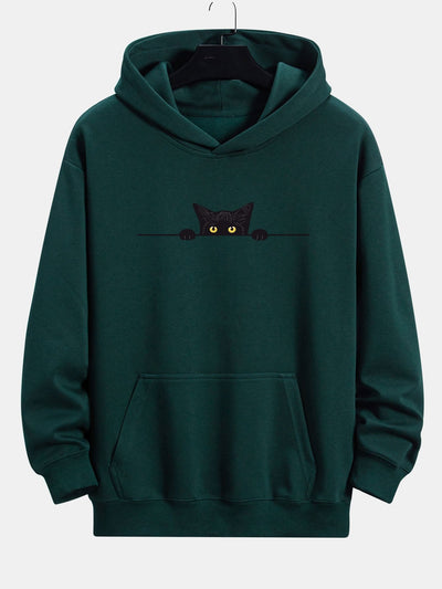 Zwarte Kat Print Relaxed Fit Hoodie