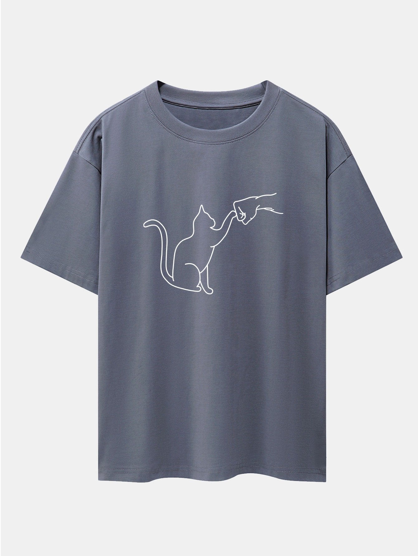 Fist Bump Cat Print Drop Shoulder Oversize T-Shirt