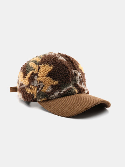 Camouflage Color Block Teddy Plush Baseball Cap
