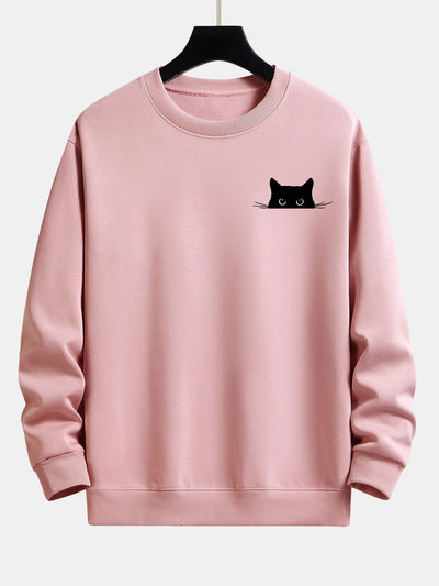 Zwarte Kat Print Relaxed Fit Sweatshirt