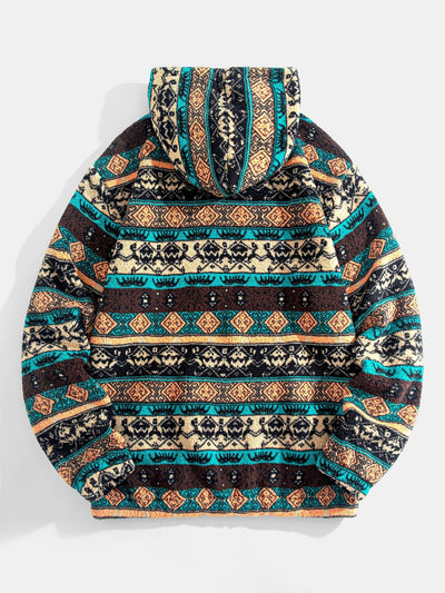 Ethnic Geometric Teddy Fleece Hoodie