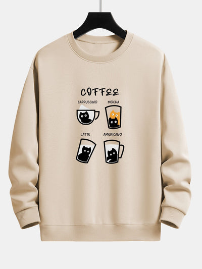 Coffee Cat Print Relax Fit Sweatshirt