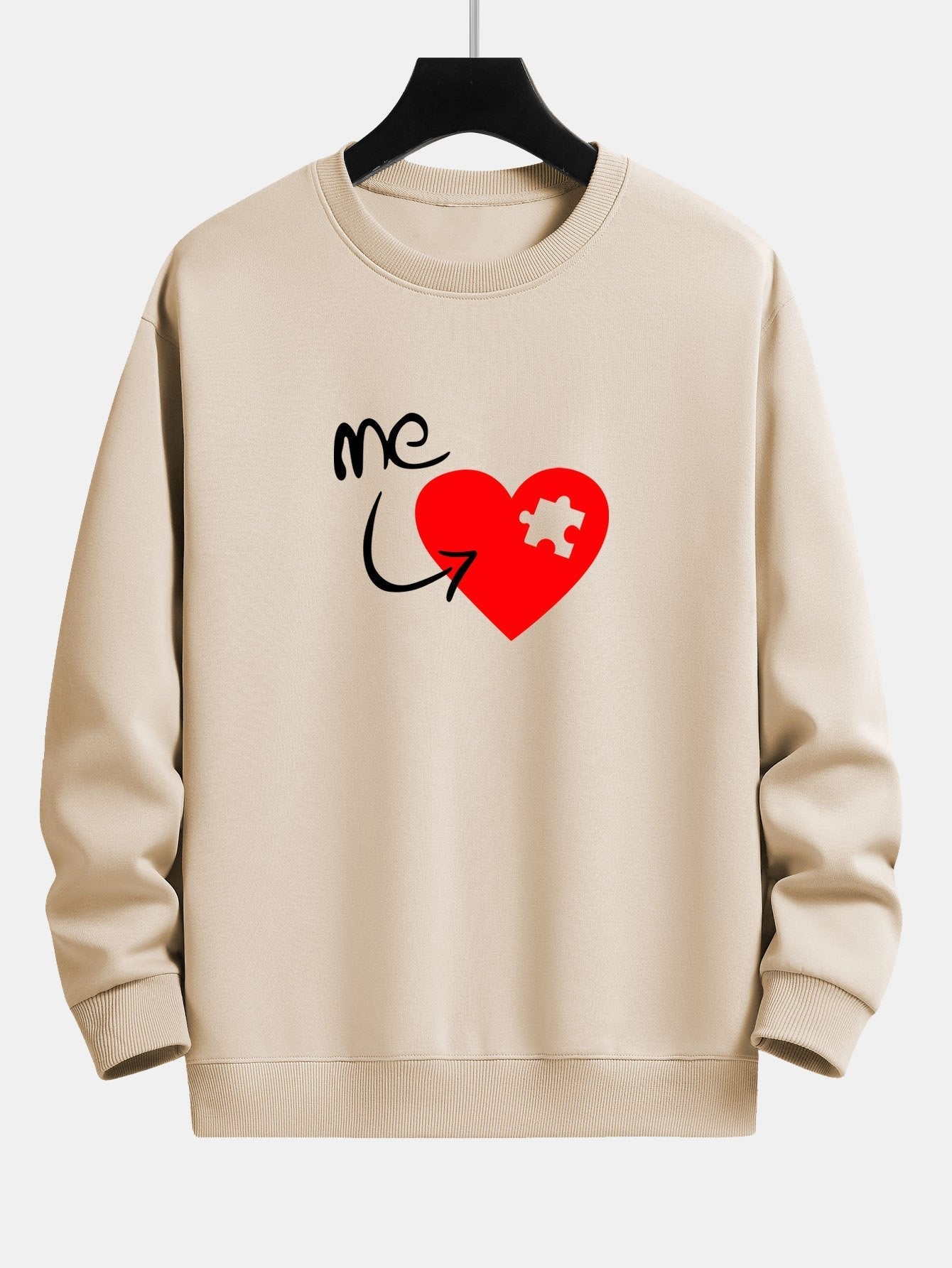 Puzzle Piece Heart Couple Print Relax Fit Sweatshirt