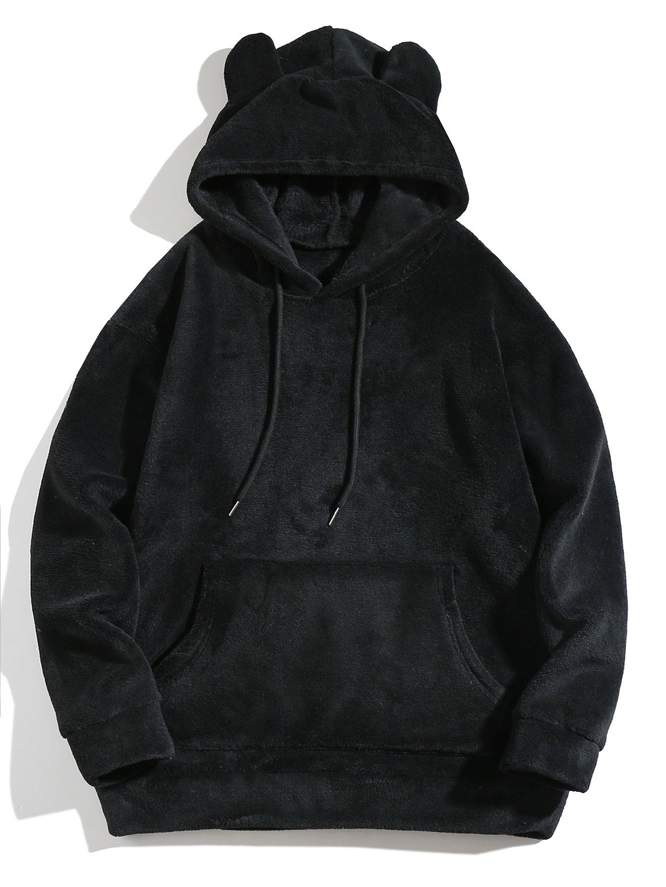Relax Fit Teddy Fleece Hoodie With Ears