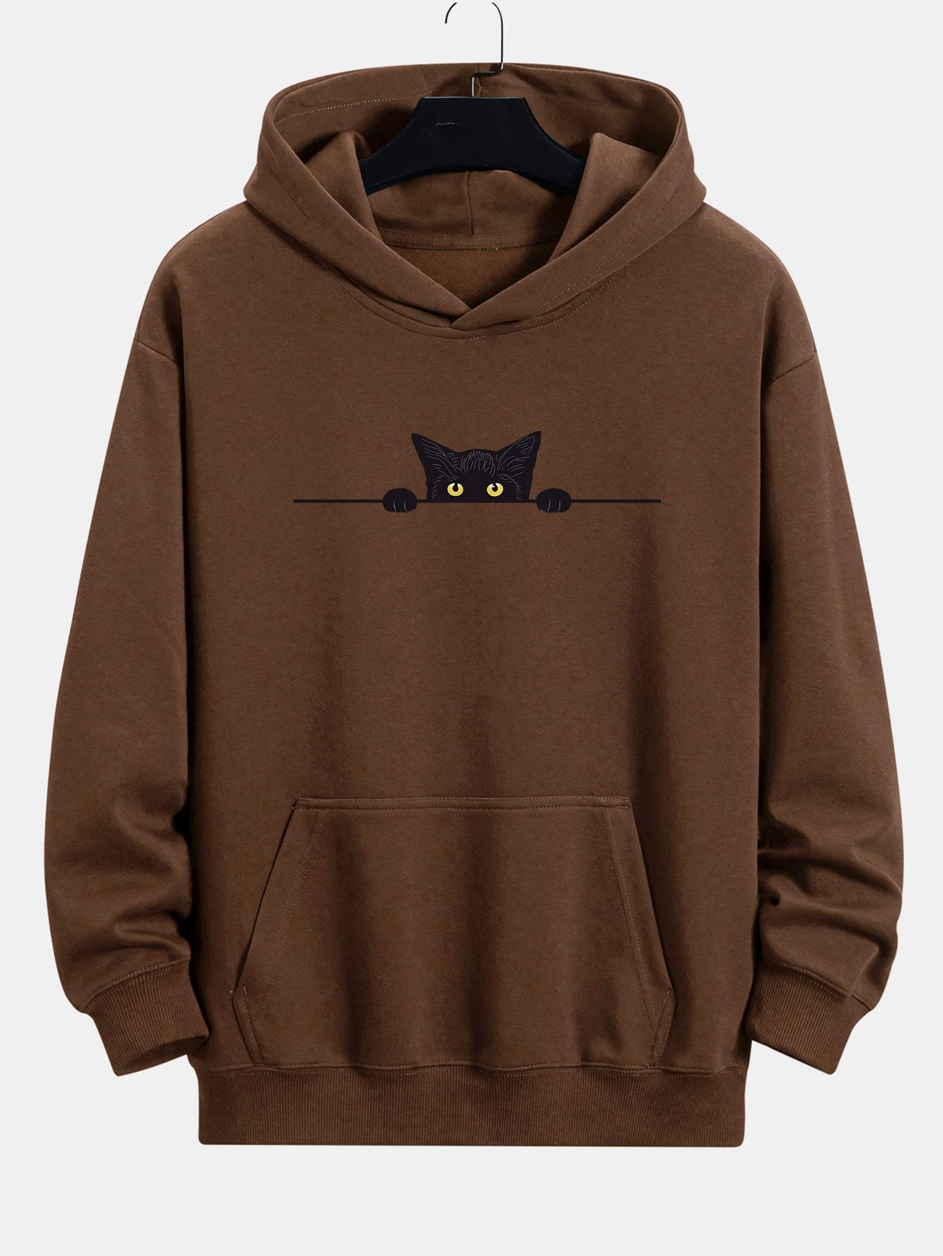 Zwarte Kat Print Relaxed Fit Hoodie