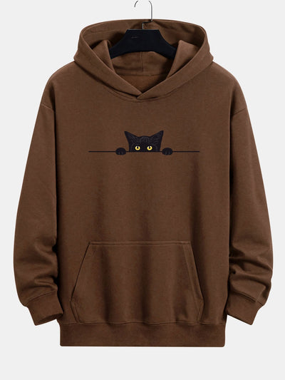 Zwarte Kat Print Relaxed Fit Hoodie