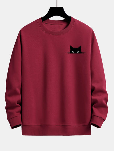 Zwarte Kat Print Relaxed Fit Sweatshirt