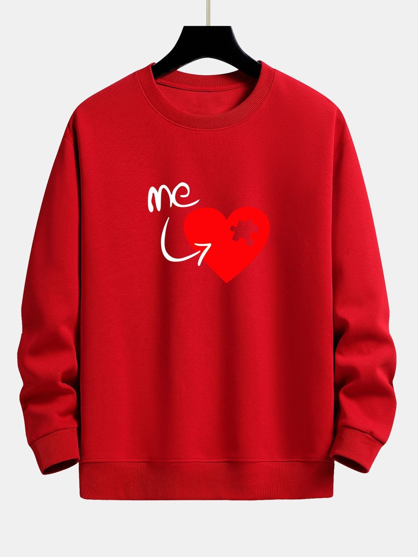 Puzzle Piece Heart Couple Print Relax Fit Sweatshirt