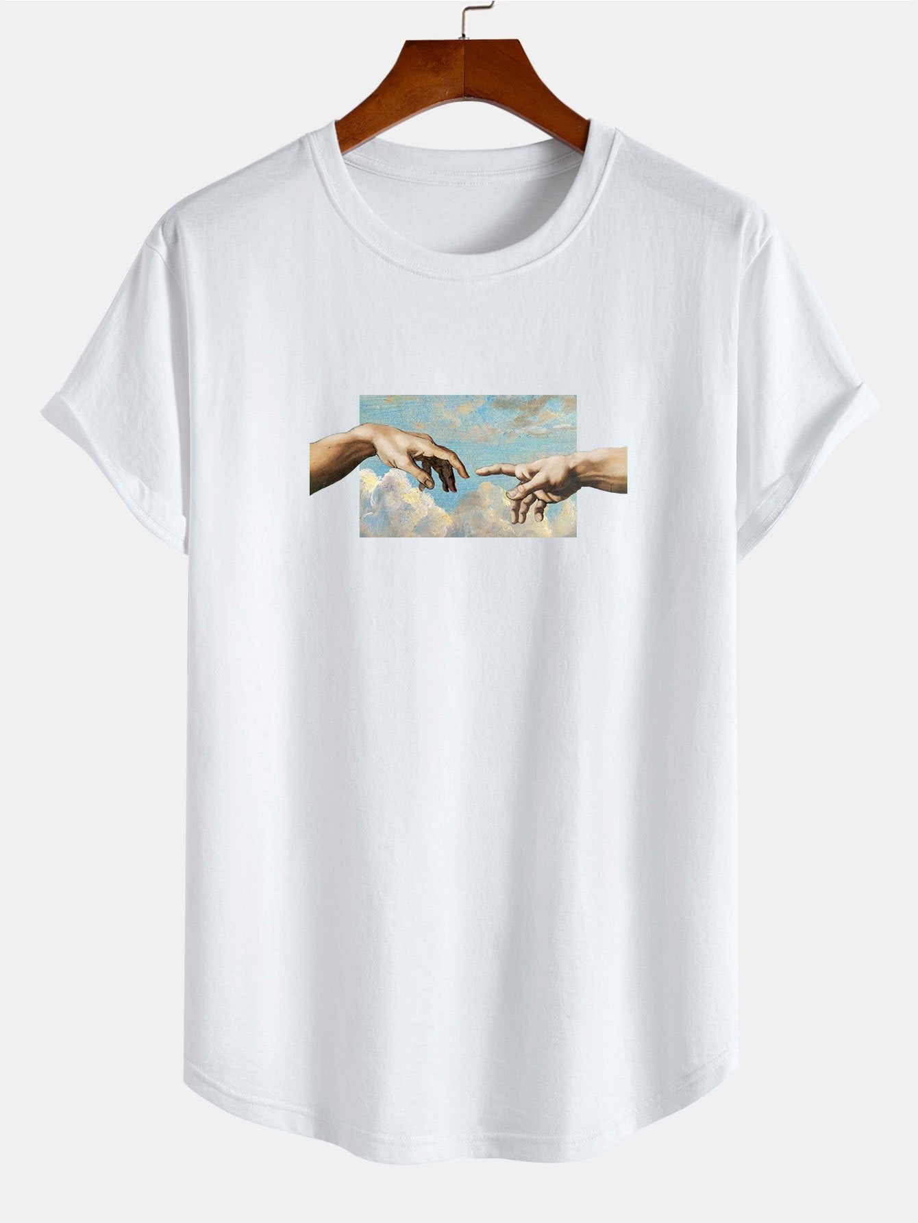 Creation Of  Adam Print Cotton Arc Hem T-Shirt