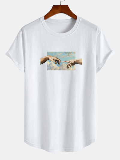 Creation Of  Adam Print Cotton Arc Hem T-Shirt
