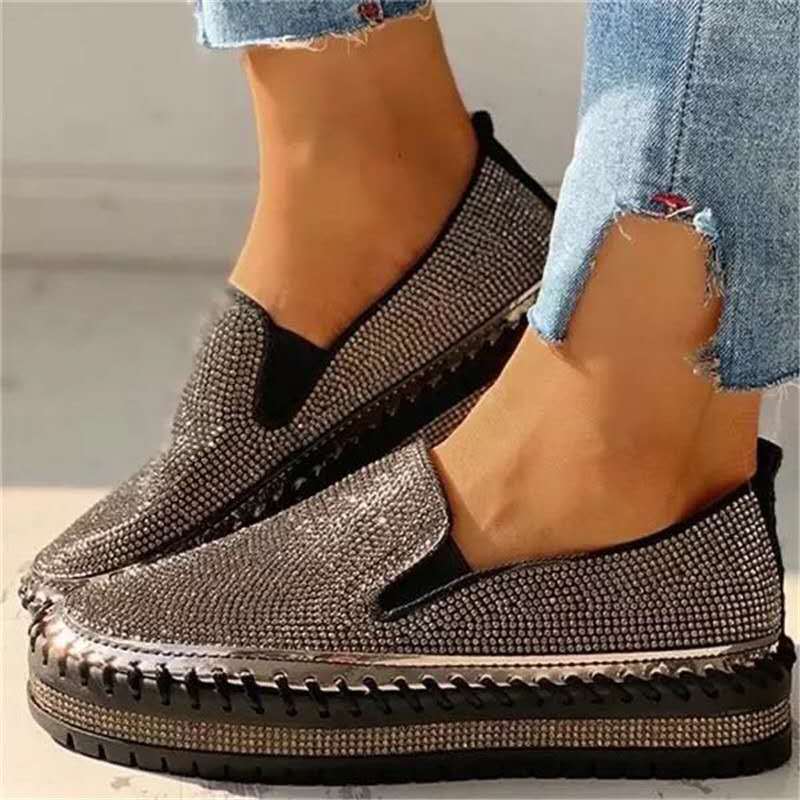 Liveli - Atmungsaktive Slipper mit Plateausohle und Strasssteinen für Damen